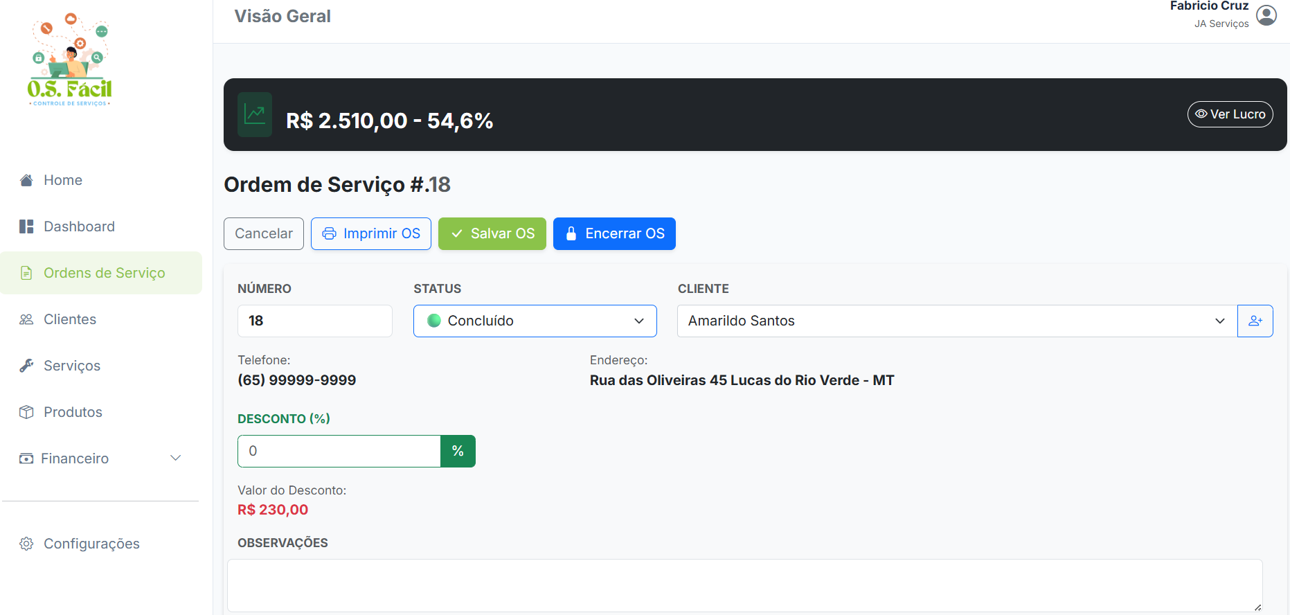 Listagem de Ordens de Serviços